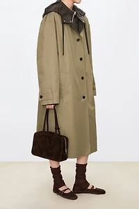 Reversible Contrast Color Hooded Trench Coat Khaki