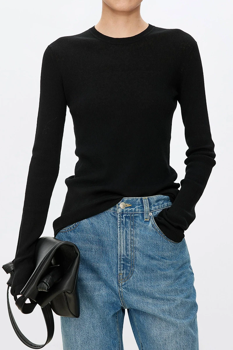 Round Neck Cotton Linen Long Sleeve Top