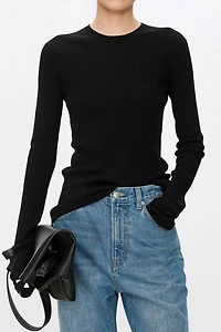Round Neck Cotton Linen Long Sleeve Top