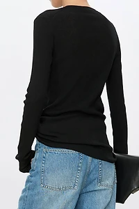 Round Neck Cotton Linen Long Sleeve Top