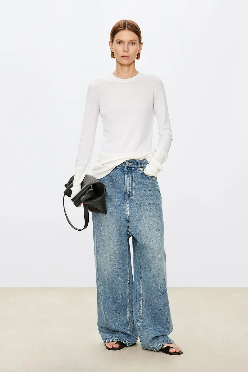 Round Neck Cotton Linen Long Sleeve Top