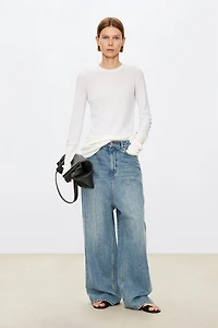 Round Neck Cotton Linen Long Sleeve Top