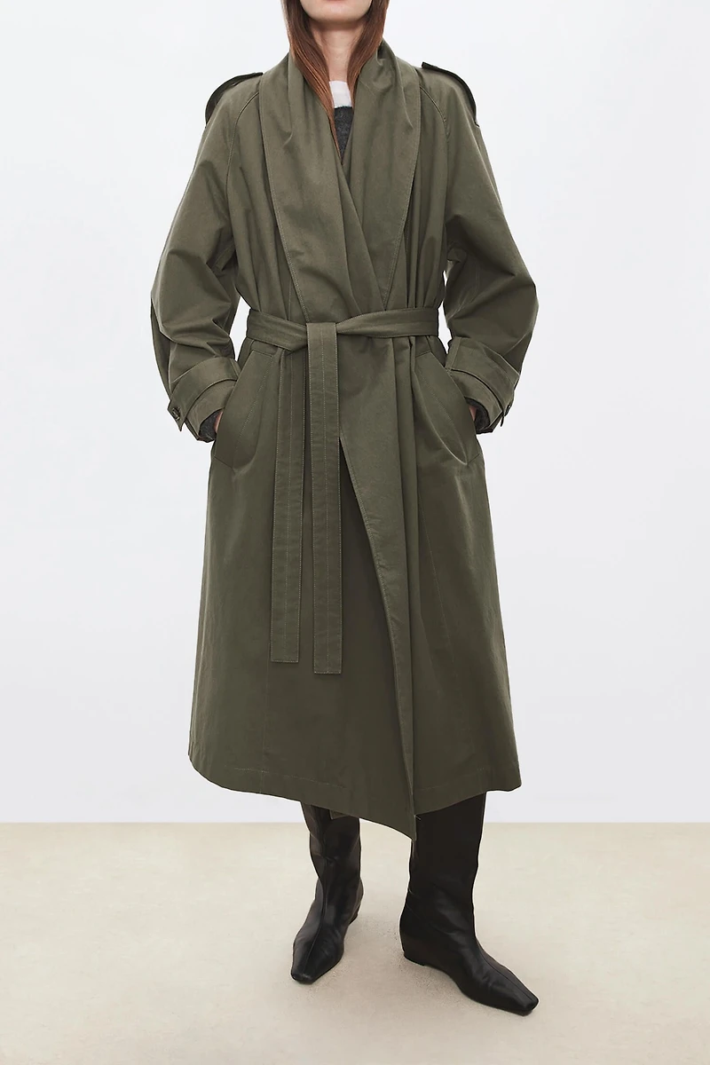 Scarf-Collar Long Trench Coat