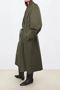 Scarf-Collar Long Trench Coat