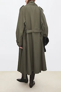 Scarf-Collar Long Trench Coat