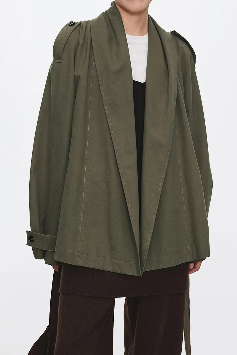 Scarf-Collar Short Trench Coat