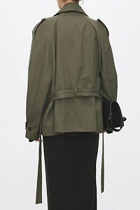 Scarf-Collar Short Trench Coat