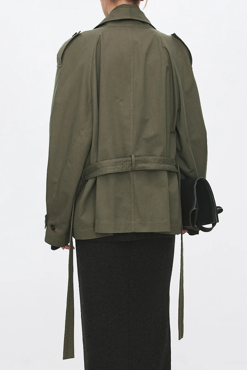 Scarf-Collar Short Trench Coat