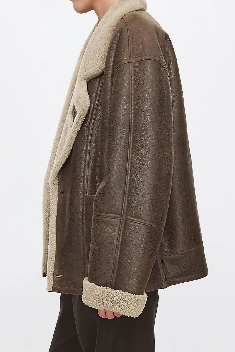 Shearling Coat with Cracked Leather