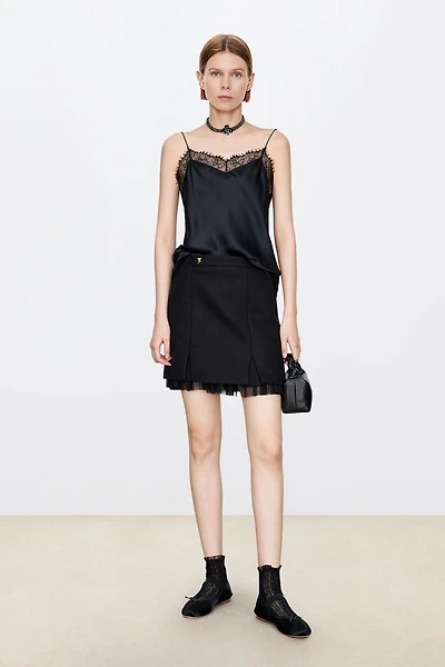 Sheer-Hemmed Wool Mini Skirt