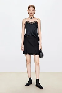 Sheer-Hemmed Wool Mini Skirt