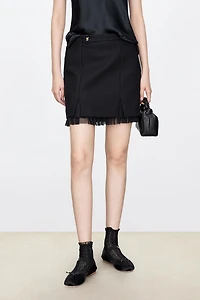 Sheer-Hemmed Wool Mini Skirt