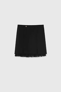 Sheer-Hemmed Wool Mini Skirt