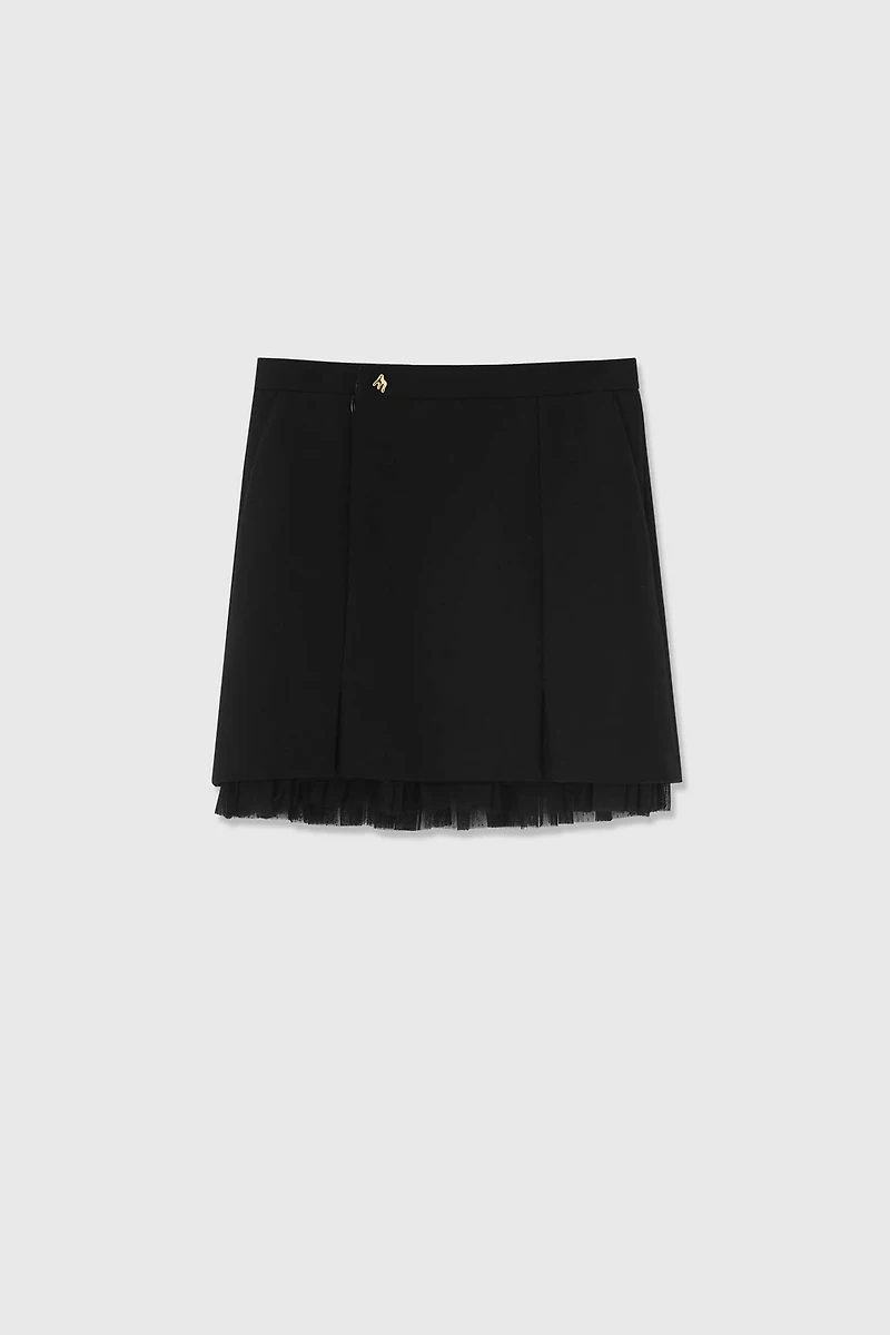 Sheer-Hemmed Wool Mini Skirt