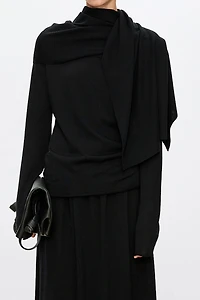 Silk and Wool Half Turtleneck Top (with Detachable Shawl)