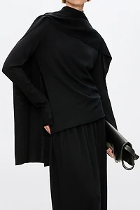 Silk and Wool Half Turtleneck Top (with Detachable Shawl)