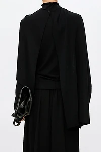 Silk and Wool Half Turtleneck Top (with Detachable Shawl)