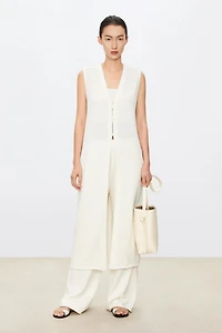 Silk-Cotton Blend V-Neck Long Cardigan