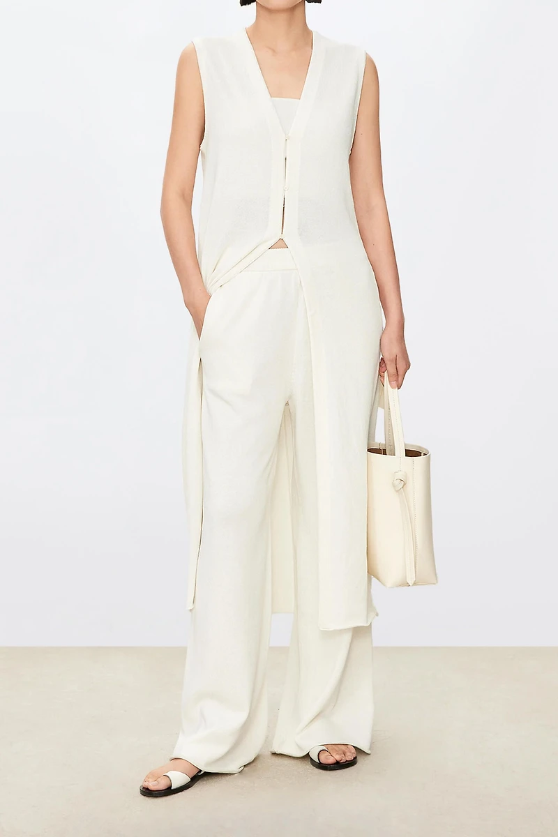 Silk-Cotton Blend V-Neck Long Cardigan
