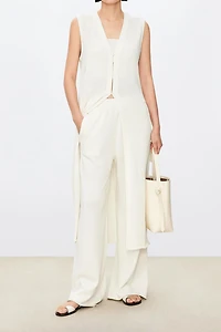 Silk-Cotton Blend V-Neck Long Cardigan