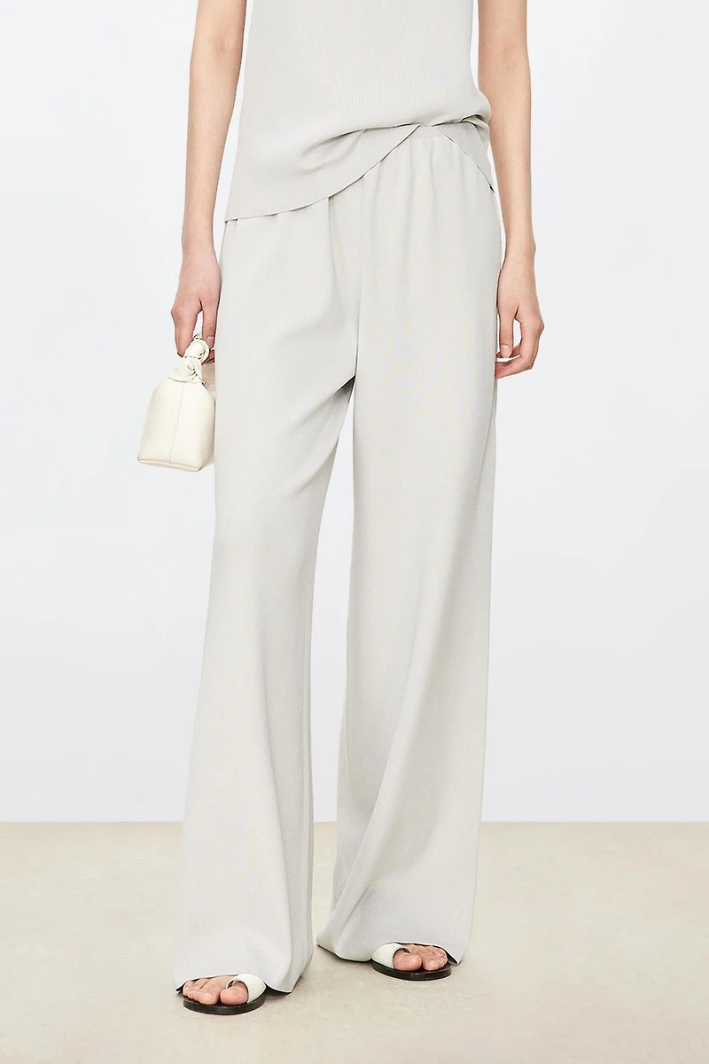 Silk-Cotton Blend Wide Trousers