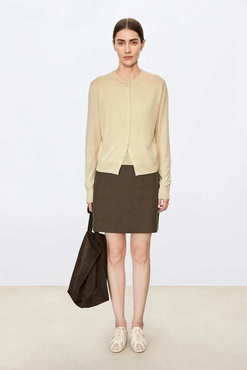 Silk Cotton Crew Neck Cardigan