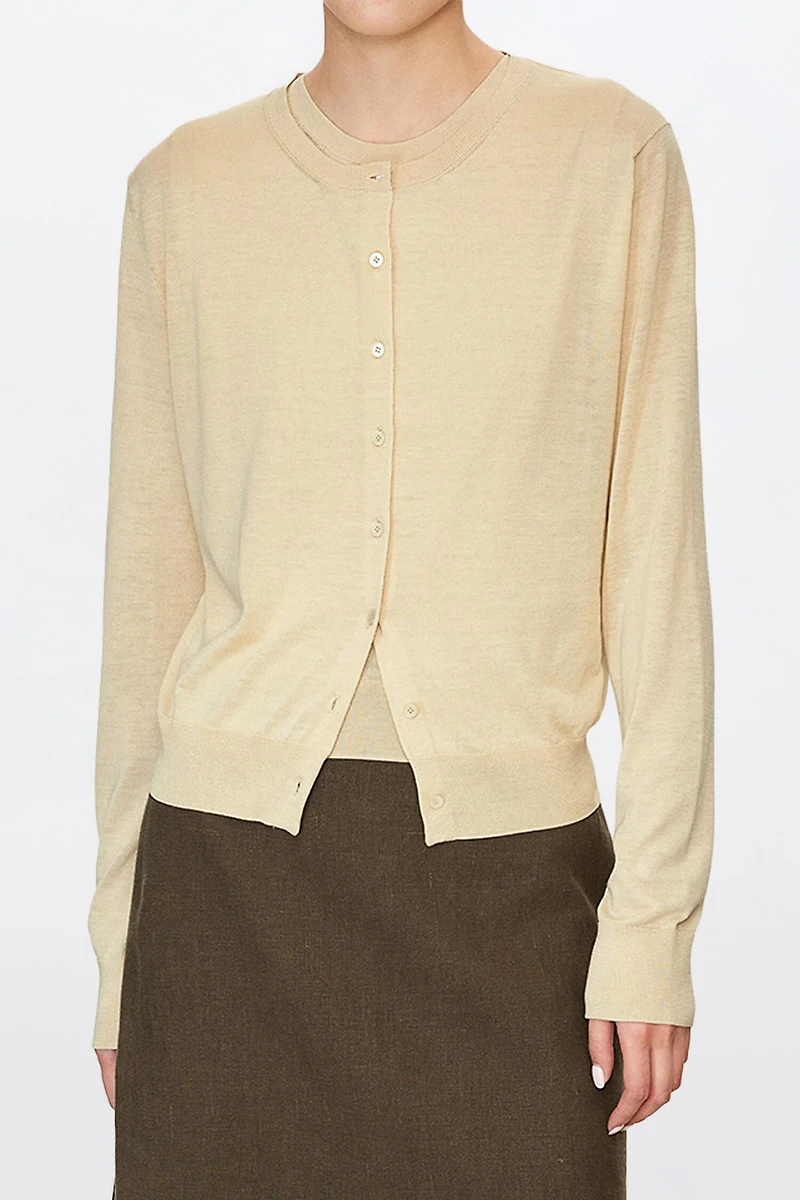 Silk Cotton Crew Neck Cardigan