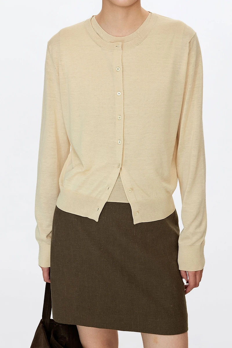 Silk Cotton Crew Neck Cardigan