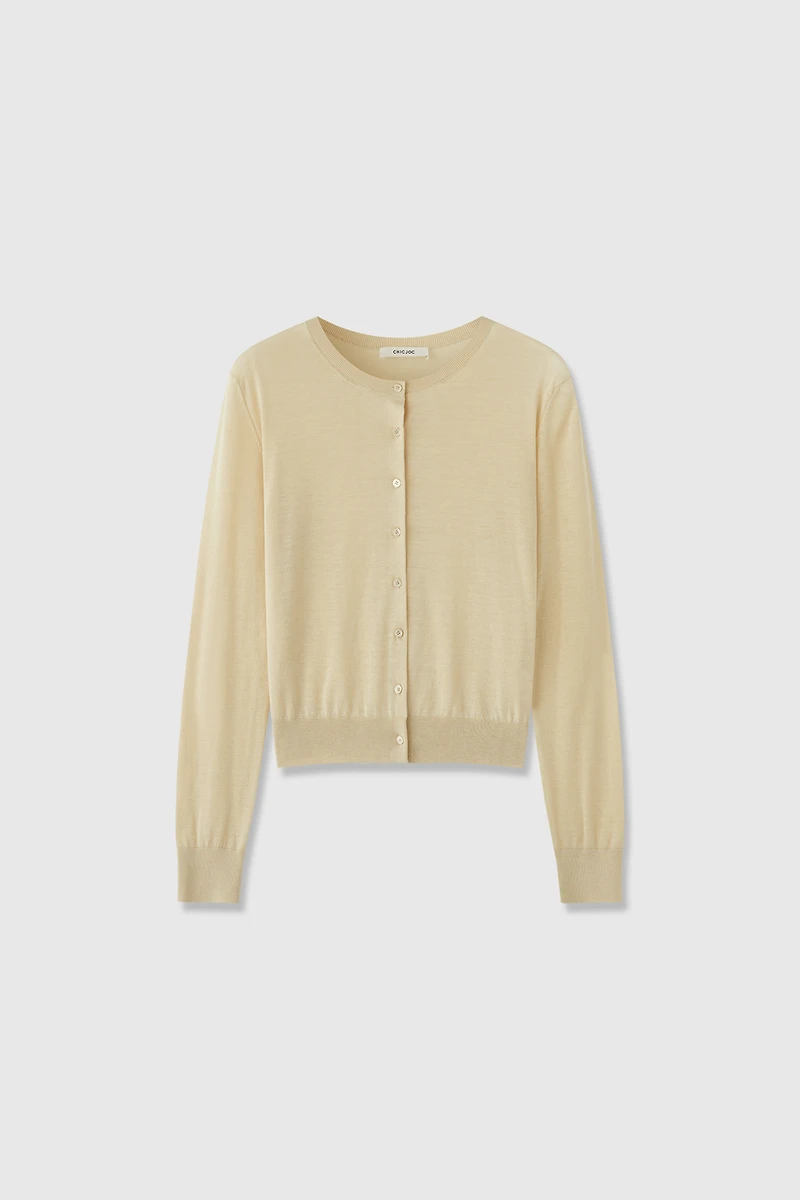 Silk Cotton Crew Neck Cardigan
