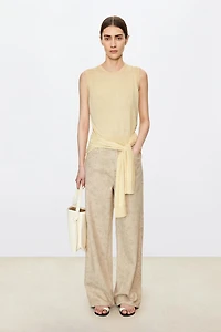 Silk Cotton Semi-Sheer Crew Neck Tank Top