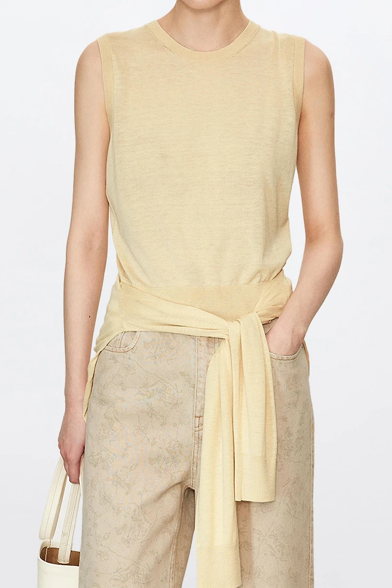 Silk Cotton Semi-Sheer Crew Neck Tank Top