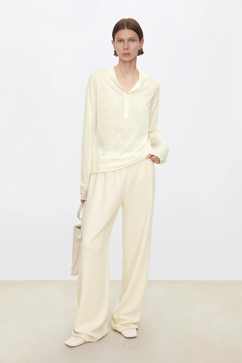 Silk-cotton Henley Hooded top