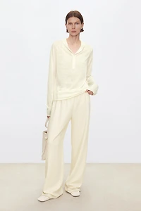 Silk-cotton Henley Hooded top