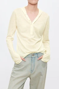 Silk-cotton Henley Hooded top