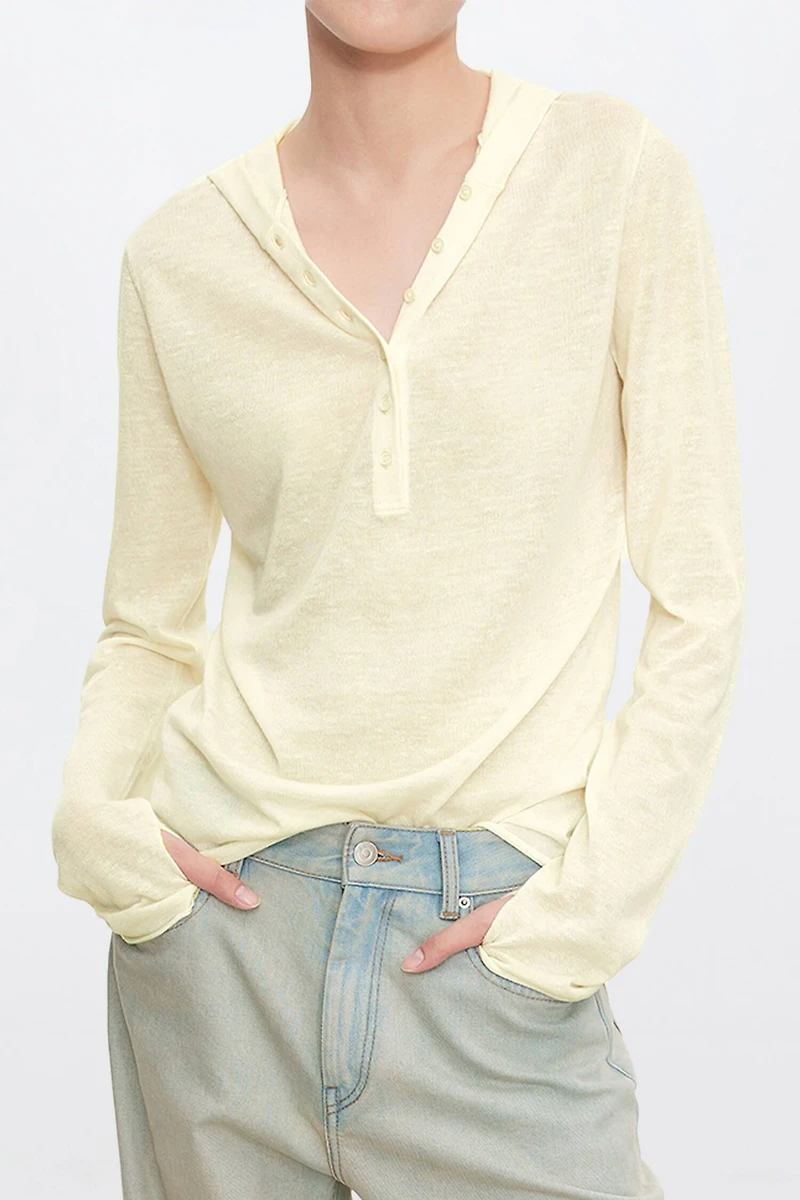 Silk-cotton Henley Hooded top