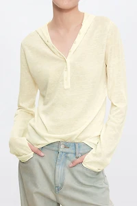 Silk-cotton Henley Hooded top