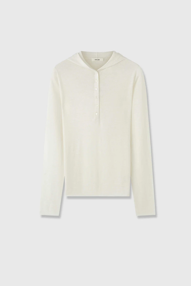 Silk-cotton Henley Hooded top