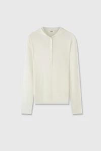 Silk-cotton Henley Hooded top