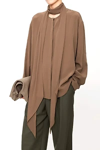 Silk Detachable Scarf Blouse