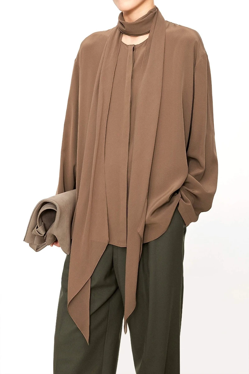 Silk Detachable Scarf Blouse