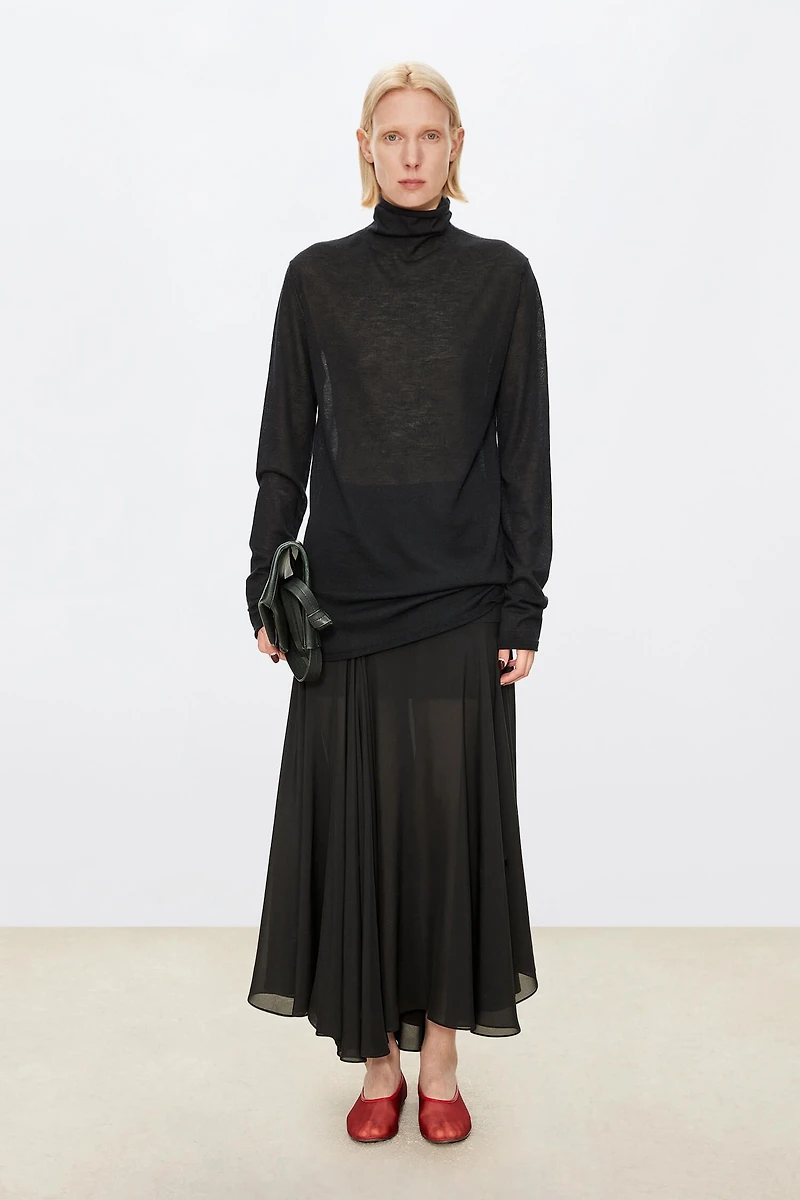 Silk Double-Layer Patchwork Midi Skirt