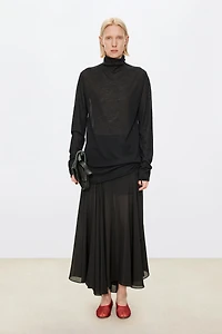 Silk Double-Layer Patchwork Midi Skirt