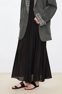 Silk Double-Layer Patchwork Midi Skirt