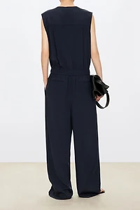 Silk Sleeveless Tapered Jumpsuit