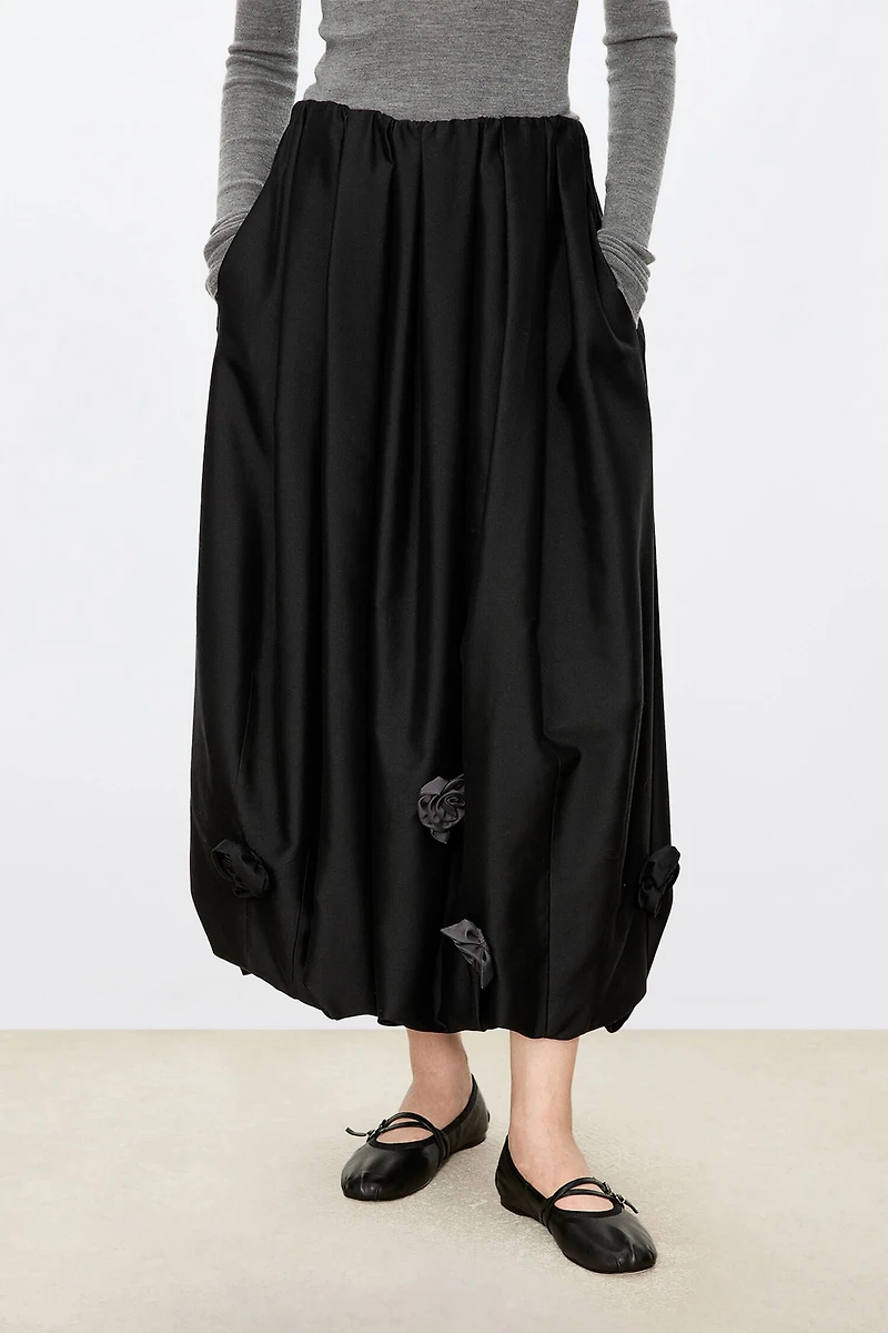 Silk-Wool 3D Pleated Balloon Hem Skirt