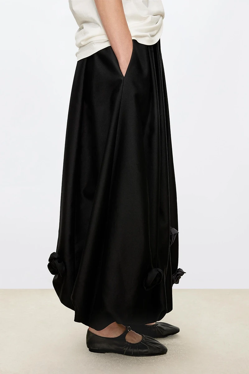 Silk-Wool 3D Pleated Balloon Hem Skirt