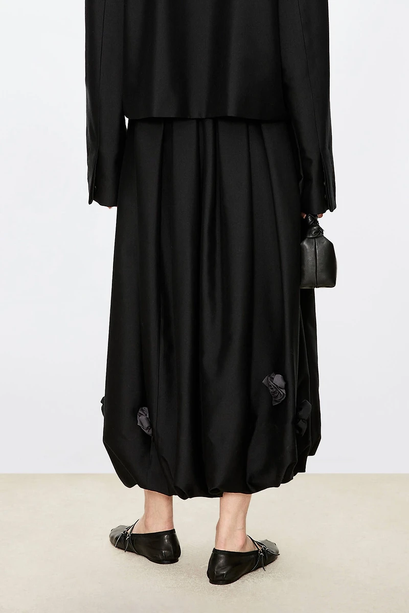 Silk-Wool 3D Pleated Balloon Hem Skirt