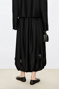 Silk-Wool 3D Pleated Balloon Hem Skirt