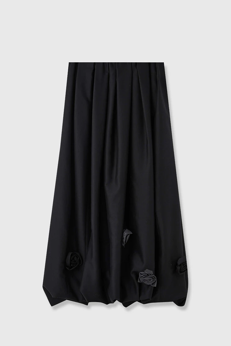Silk-Wool 3D Pleated Balloon Hem Skirt
