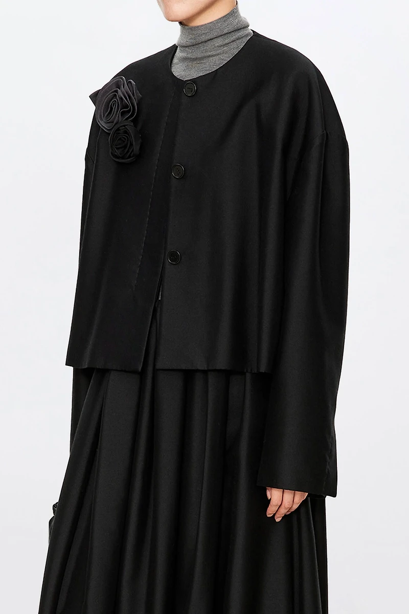 Silk-Wool Detachable Rose Brooch Blazer